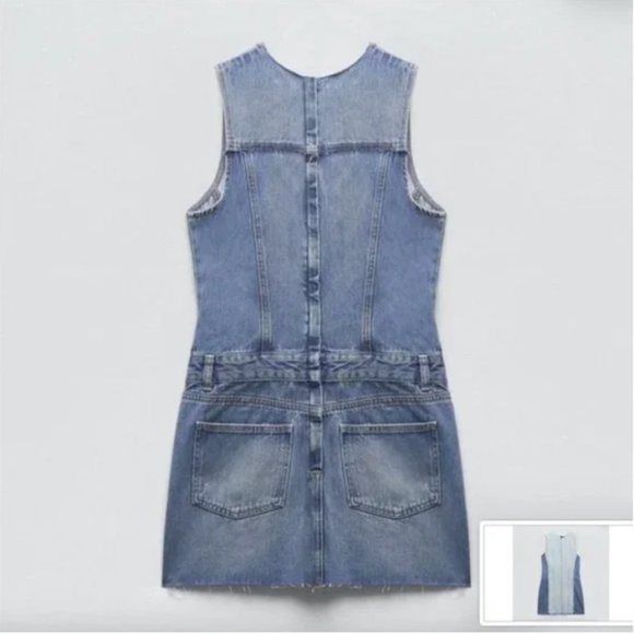 Zara Patchwork Denim Mini Dress - Picture 2 of 4